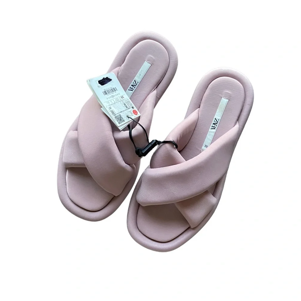 Zara Puff Slides Crisscrossed Sandals - Picture 4 of 13